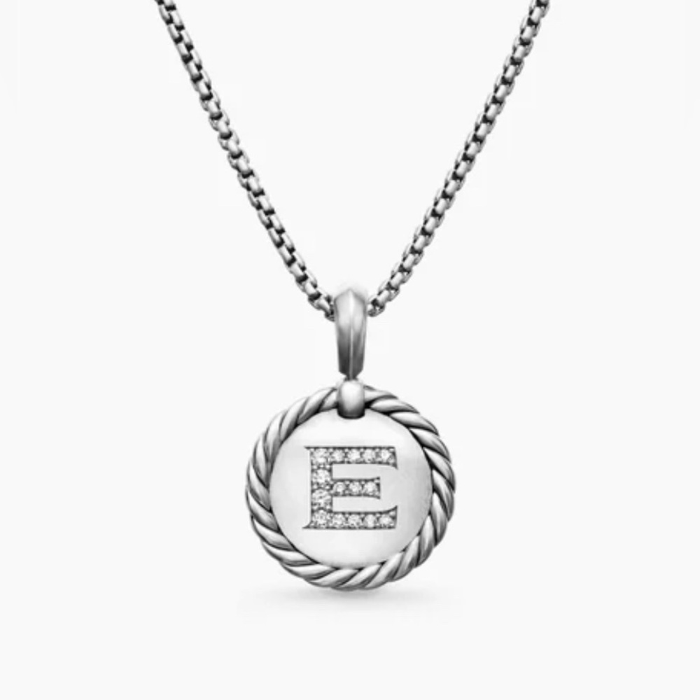 David Yurman Silver Letter E Rope-Edge Pendant Necklace/ Like New🤍E